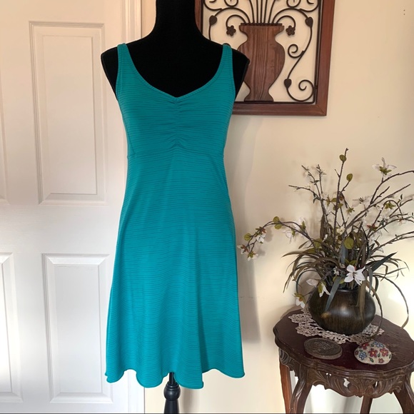 Prana Dresses & Skirts - Prana Teal with Blue Lines MIdi Dress Sz S